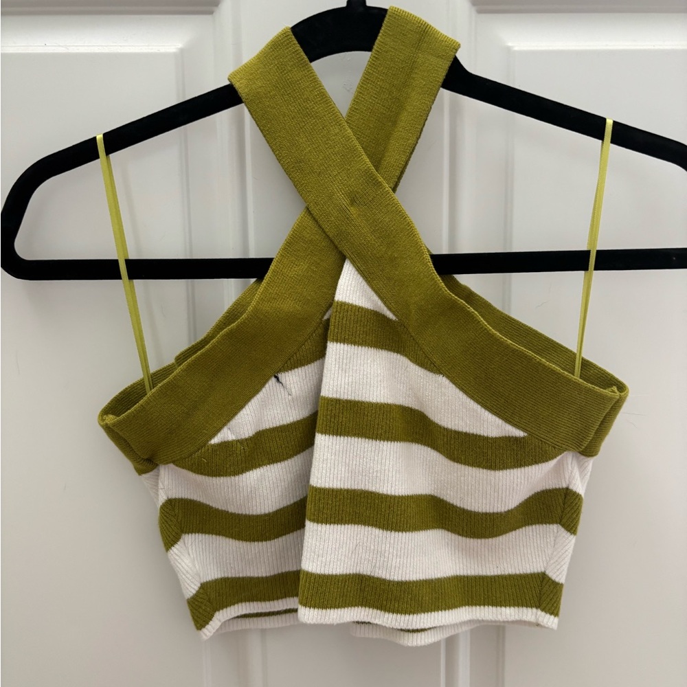 Striped Green and White Women's Halter Top